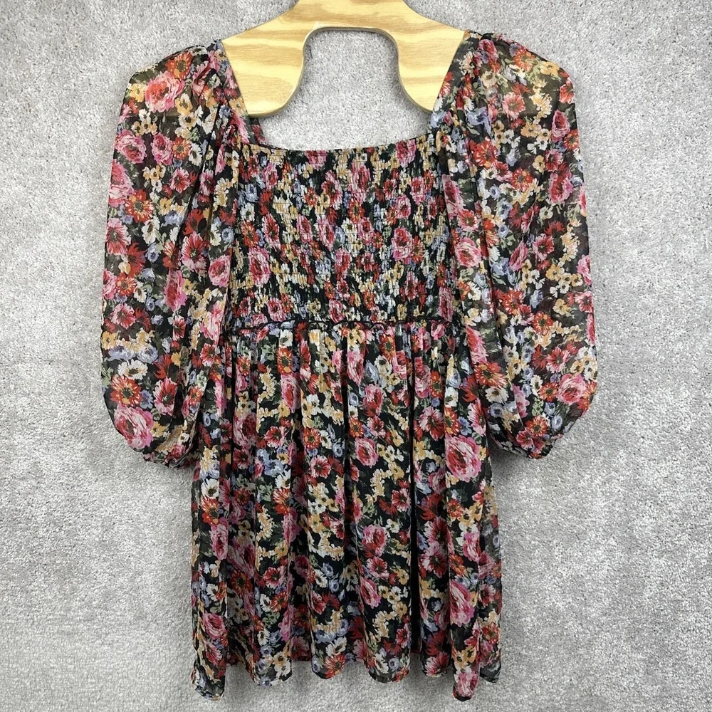 ARULA Dress Womens Size A Floral Smocked Puff Sleeve Square Neck Boho‎ Summer